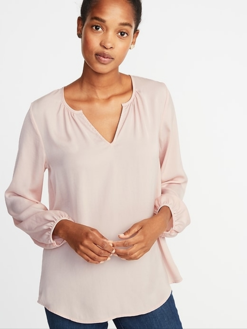 💠Old Navy Light Pink Split-Neck Long Sleeve Blouse